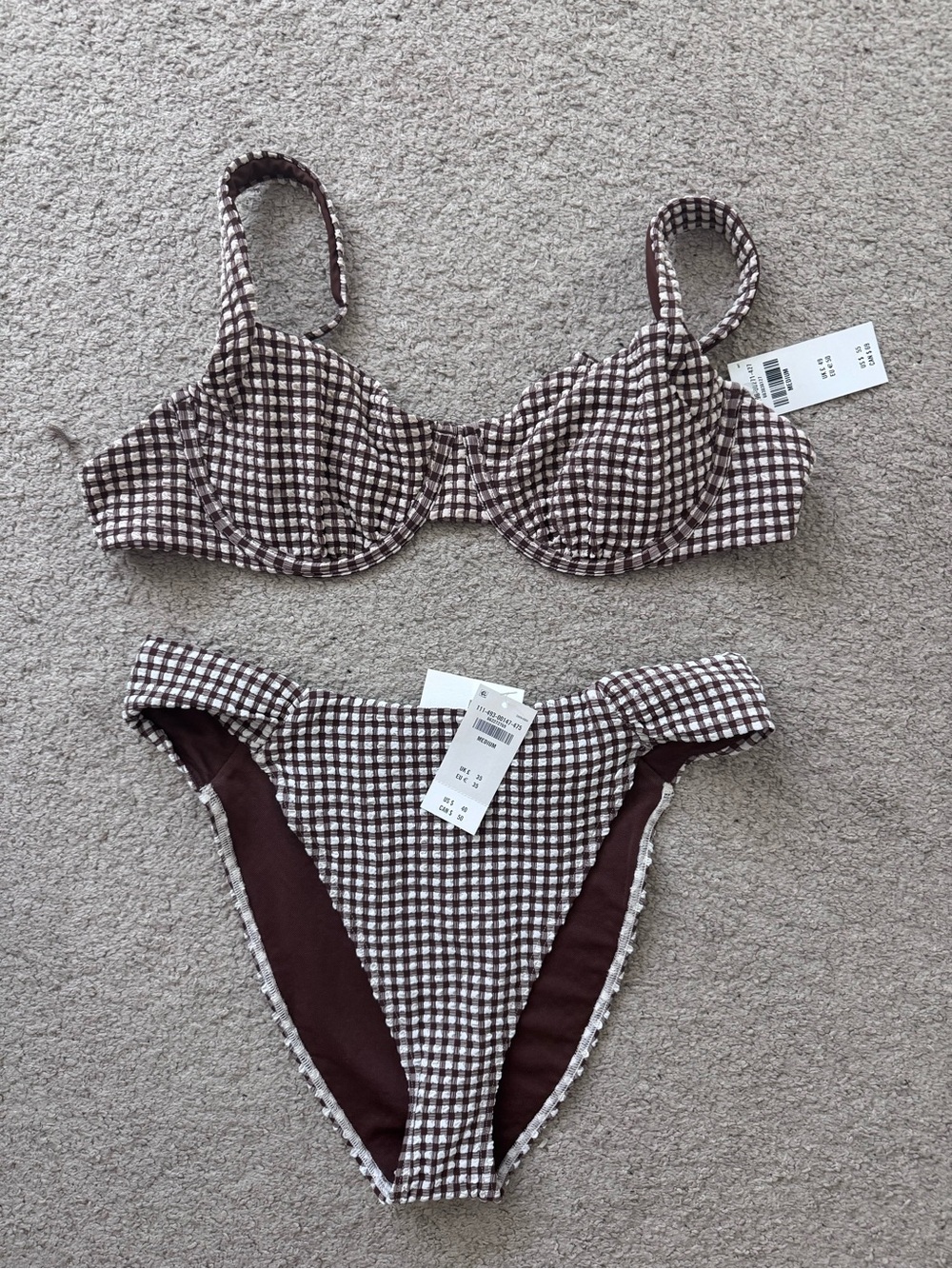 Abercrombie & Fitch Brown and White Gingham Bikini Set